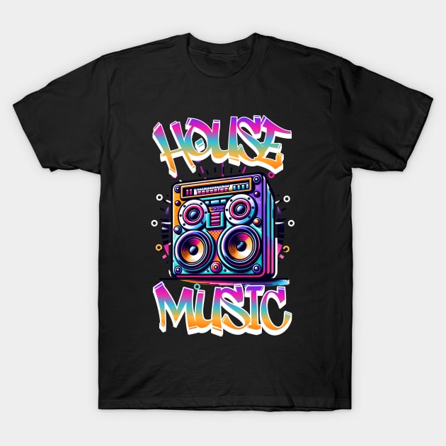 HOUSE MUSIC  - Graffiti Speaker (white/pink/gold) T-Shirt by DISCOTHREADZ 